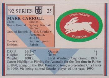 1992 Regina NSW Rugby League #25 Mark Carroll Back